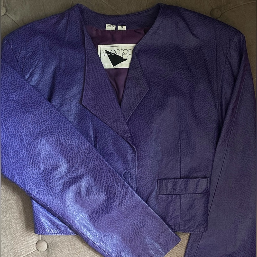 Vintage 80s Cropped Purple Leather Jacket By Yucatán Bay Size Small.